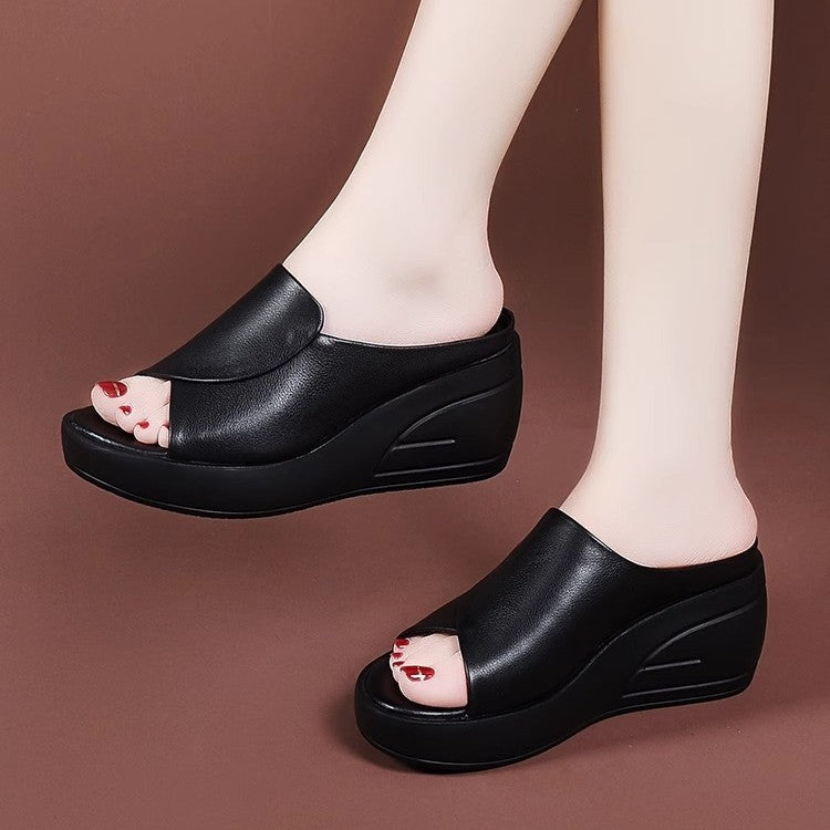 Sandalias de tacón alto de cuero genuino