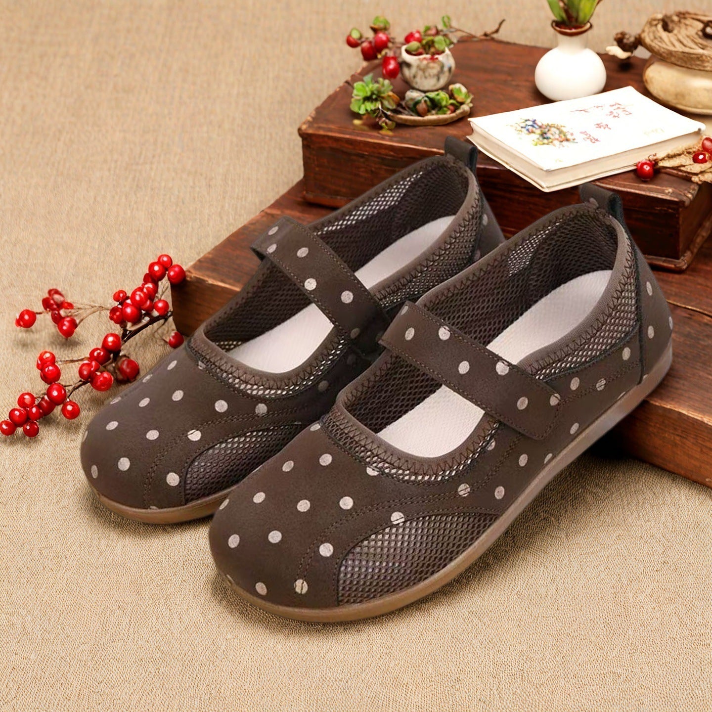 Zapatos Mary Jane para mujer, suela blanda transpirable de malla plana, calzado de tela de moda y versátil