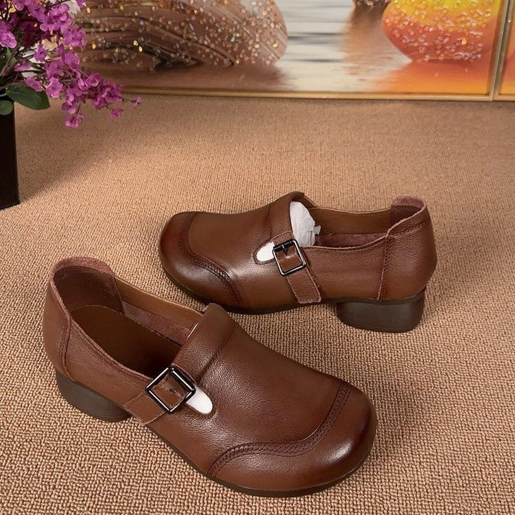 100% piel auténtica, zapatos planos vintage de cuero suave, resistentes al desgaste y antideslizantes