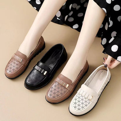 Zapatos de cuero antideslizantes de suela blanda para mujer, transpirables, cómodos y sin cansar los pies