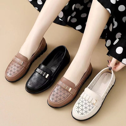 Zapatos de cuero antideslizantes de suela blanda para mujer, transpirables, cómodos y sin cansar los pies