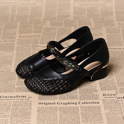 100% piel auténtica, zapatos calados estilo francés para mujer