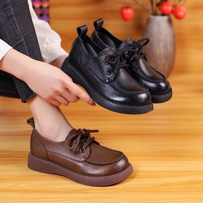 Cuero genuino artesanal, zapatos de cuero suave cómodos de suela gruesa