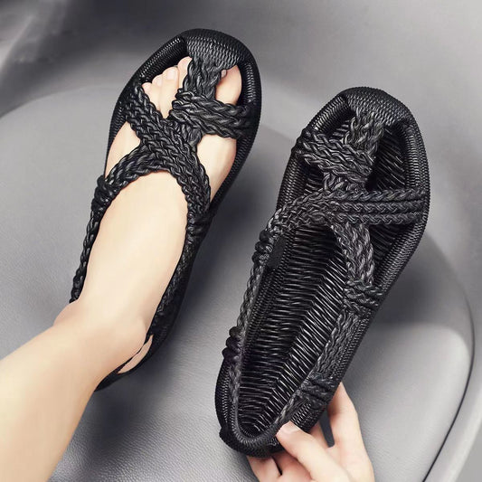 Sandalias de tejido vintage, suela blanda antideslizante, unisex