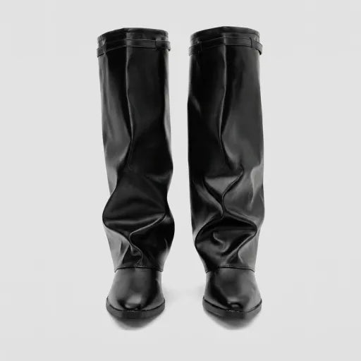 Botas sobre la rodilla para mujer, sin cordones, cuero de alta calidad
