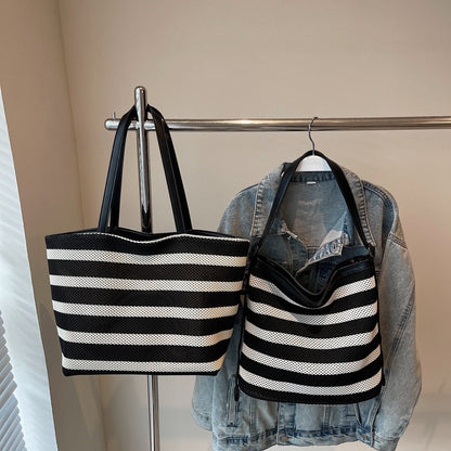 Bolso cubo de rayas blancas y negras, bolso de mano de gran capacidad para mujer, bolso de hombro casual para vacaciones