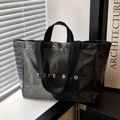 Bolso tote de gran capacidad en color liso para mujer, bolsa de mano de PVC transparente impermeable y de moda