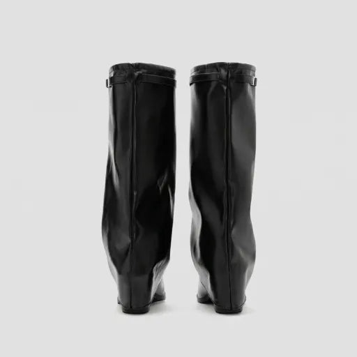 Botas sobre la rodilla para mujer, sin cordones, cuero de alta calidad