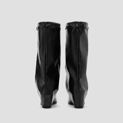 Botas sobre la rodilla para mujer, sin cordones, cuero de alta calidad