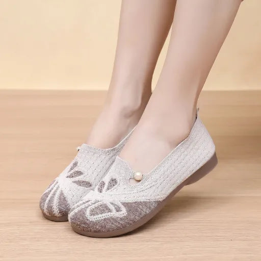 Zapatos planos de malla tejida transpirable para mujer, calzado de suela blanda antideslizante cómodo y versátil