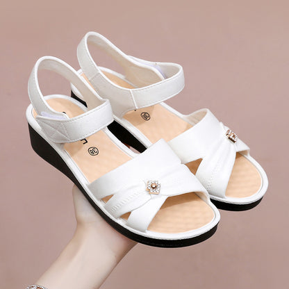 Sandalias de cuña de suela blanda antideslizante, tela de alta calidad