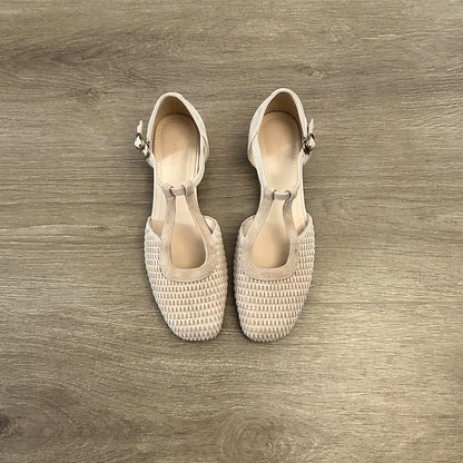 Sandalias vintage con punta cerrada, zapatos romanos de tacón grueso