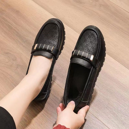 Zapatos de cuero antideslizantes de suela blanda para mujer, transpirables, cómodos y sin cansar los pies