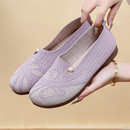 Zapatos planos de malla tejida transpirable para mujer, calzado de suela blanda antideslizante cómodo y versátil