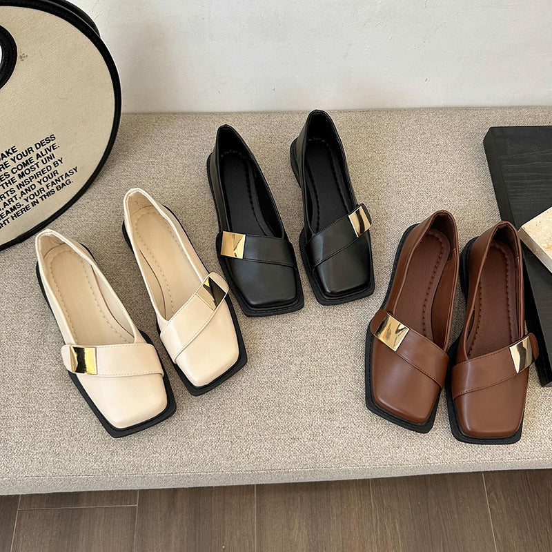 Zapatos de cuero vintage de punta cuadrada estilo francés