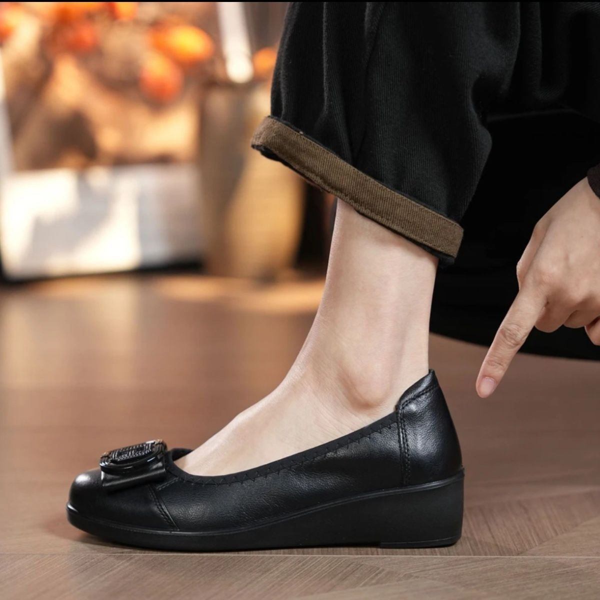 100% piel auténtica, zapatos de cuña de suela blanda antideslizante, sin cansar los pies