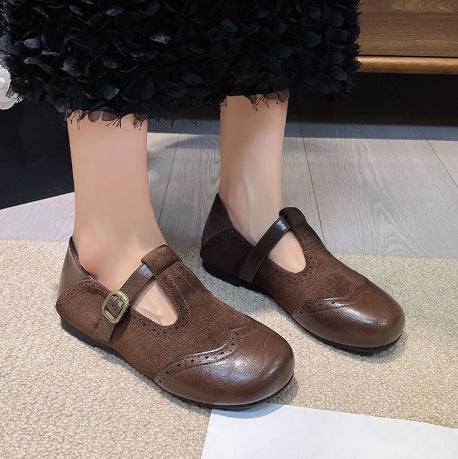 Zapatos planos de punta cuadrada estilo vintage francés, calzado de cuero suave y cómodo