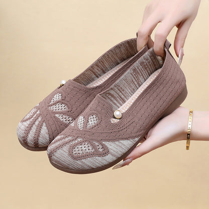 Zapatos planos de malla tejida transpirable para mujer, calzado de suela blanda antideslizante cómodo y versátil