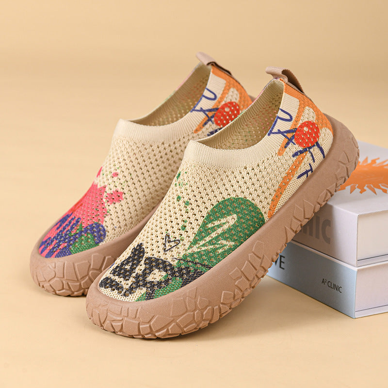 Zapatos de Plataforma con Estilo Étnico para Mujer, Zapatillas con Estampado de Moda, Suela Blanda y Transpirable