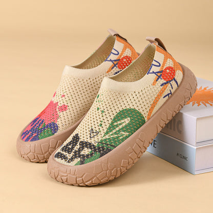 Zapatos de Plataforma con Estilo Étnico para Mujer, Zapatillas con Estampado de Moda, Suela Blanda y Transpirable