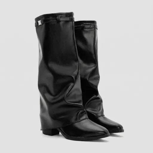 Botas sobre la rodilla para mujer, sin cordones, cuero de alta calidad