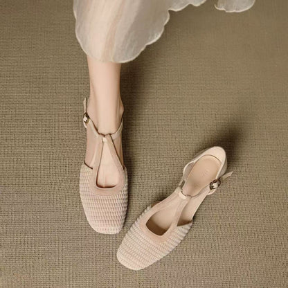 Sandalias vintage con punta cerrada, zapatos romanos de tacón grueso