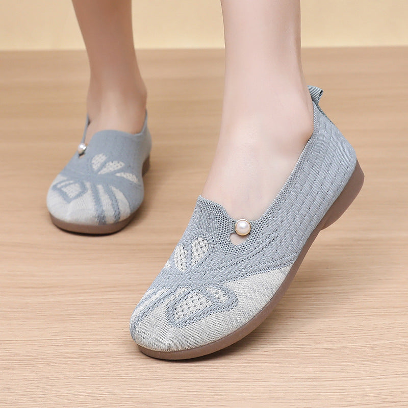 Zapatos planos de malla tejida transpirable para mujer, calzado de suela blanda antideslizante cómodo y versátil