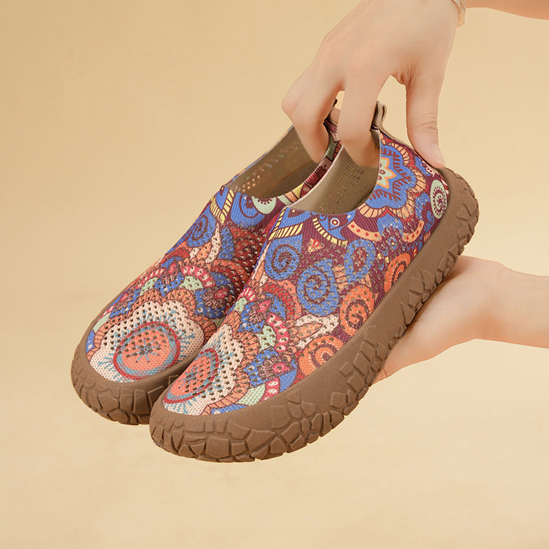 Zapatos de Plataforma con Estilo Étnico para Mujer, Zapatillas con Estampado de Moda, Suela Blanda y Transpirable
