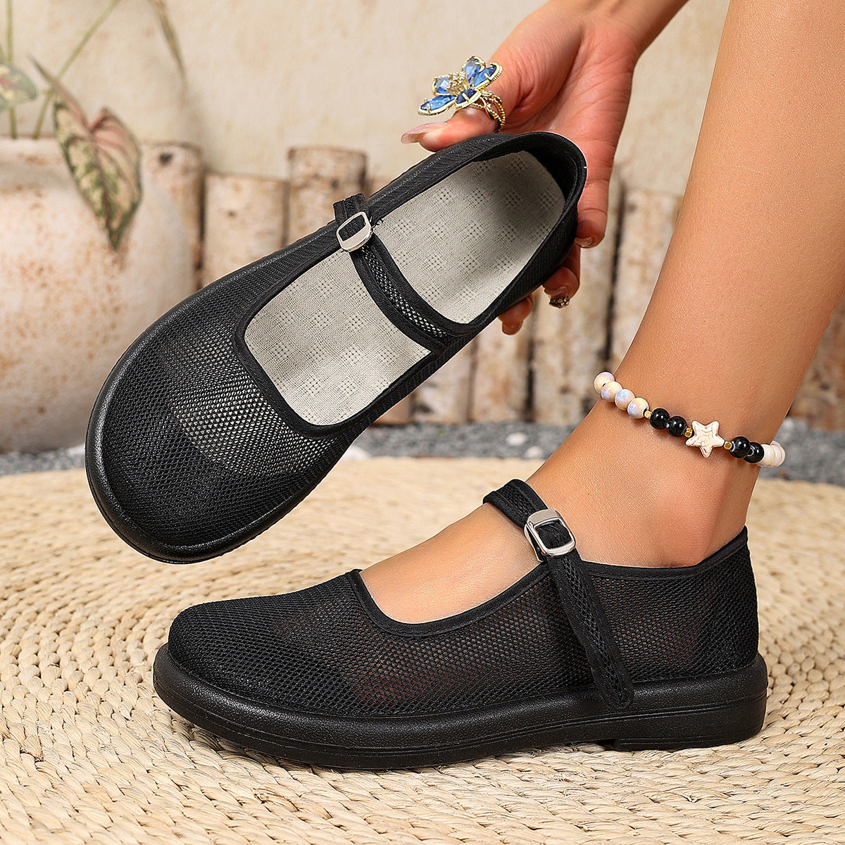 Zapatos planos antideslizantes con diseño transpirable, elegantes y versátiles.