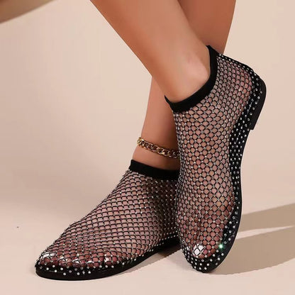 Zapatos planos casuales para mujer, sandalias bajas de malla transpirable, estilo sin cordones.
