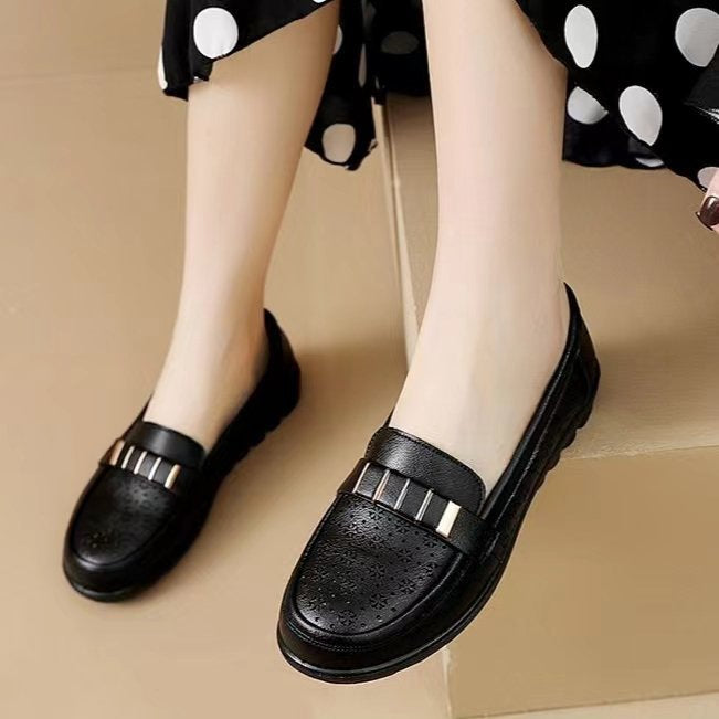 Zapatos de cuero antideslizantes de suela blanda para mujer, transpirables, cómodos y sin cansar los pies