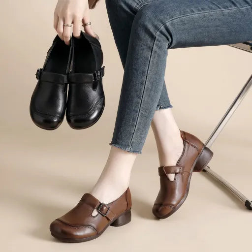 100% piel auténtica, zapatos planos vintage de cuero suave, resistentes al desgaste y antideslizantes