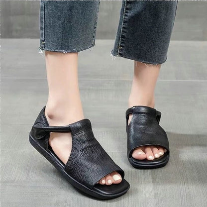 Sandalias vintage de cuero suave, tela de primera calidad