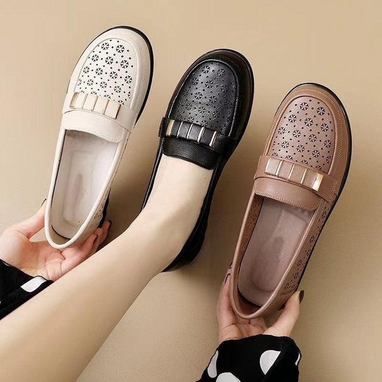 Zapatos de cuero antideslizantes de suela blanda para mujer, transpirables, cómodos y sin cansar los pies