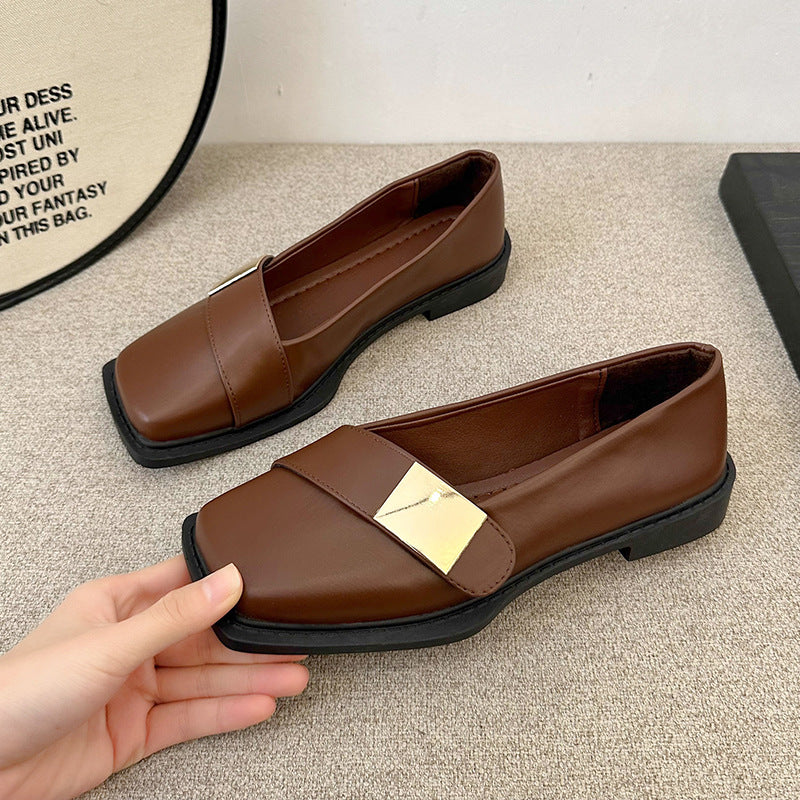 Zapatos de cuero vintage de punta cuadrada estilo francés
