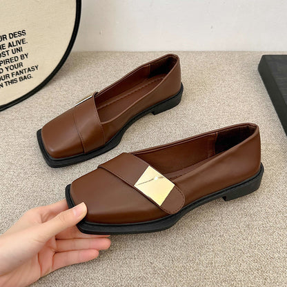 Zapatos de cuero vintage de punta cuadrada estilo francés