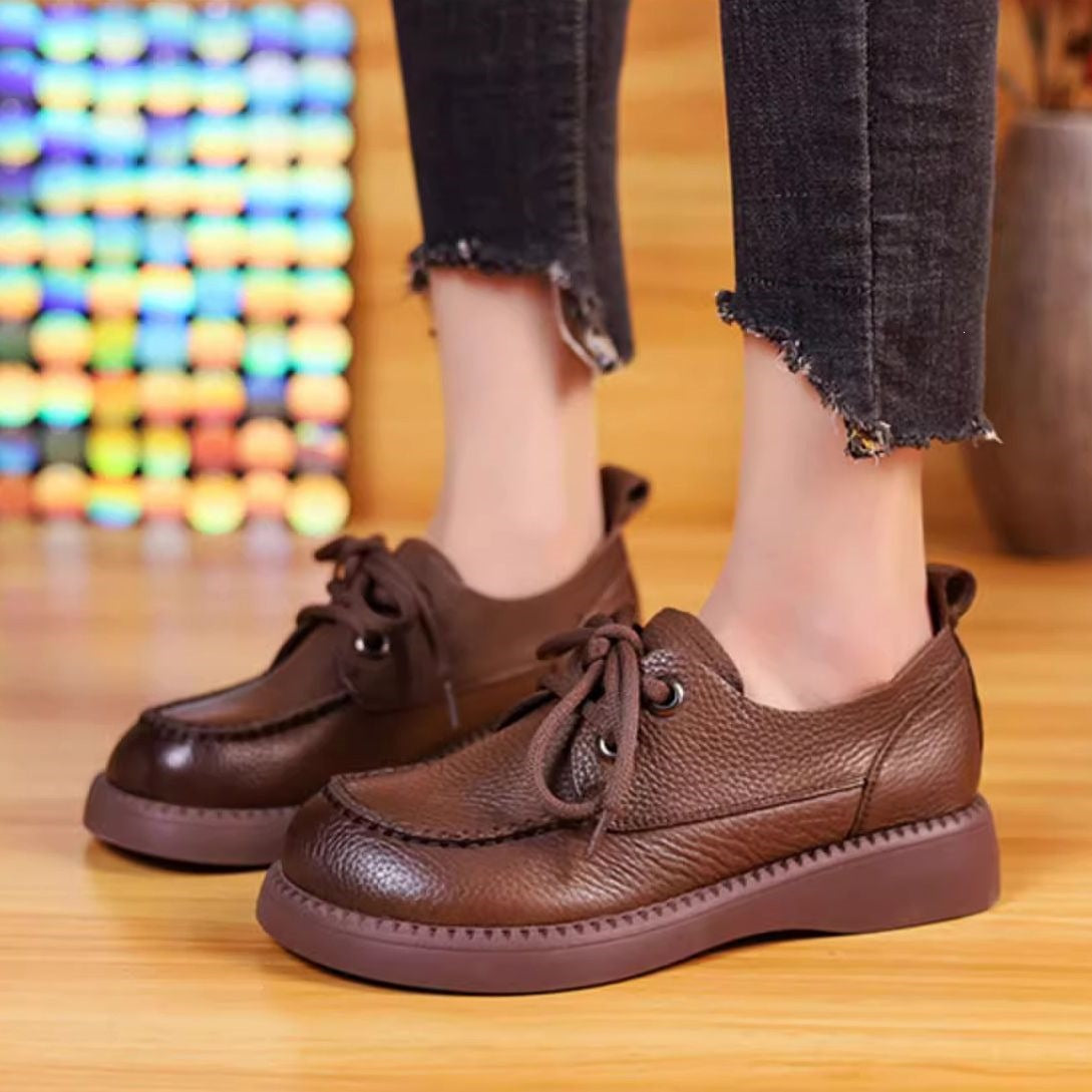 Cuero genuino artesanal, zapatos de cuero suave cómodos de suela gruesa