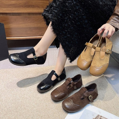 Zapatos planos de punta cuadrada estilo vintage francés, calzado de cuero suave y cómodo