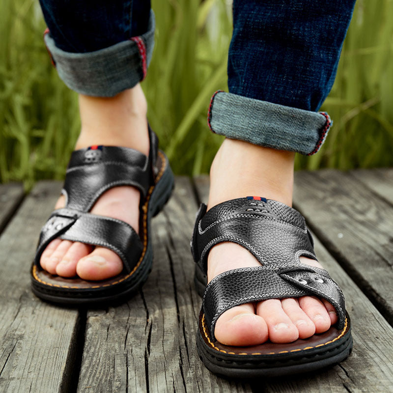 Sandalias de cuero genuino para hombre, suela blanda antideslizante y resistente al desgaste