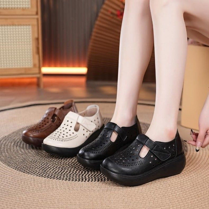 Zapatos de suela blanda vintage y de moda con diseño calado para mujer