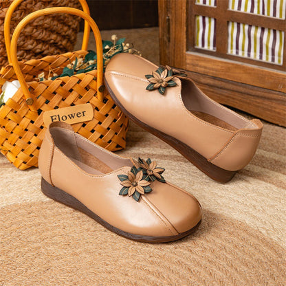 Zapatos de cuero suave y suela blanda para mujer, calzado de cuero estilo étnico vintage