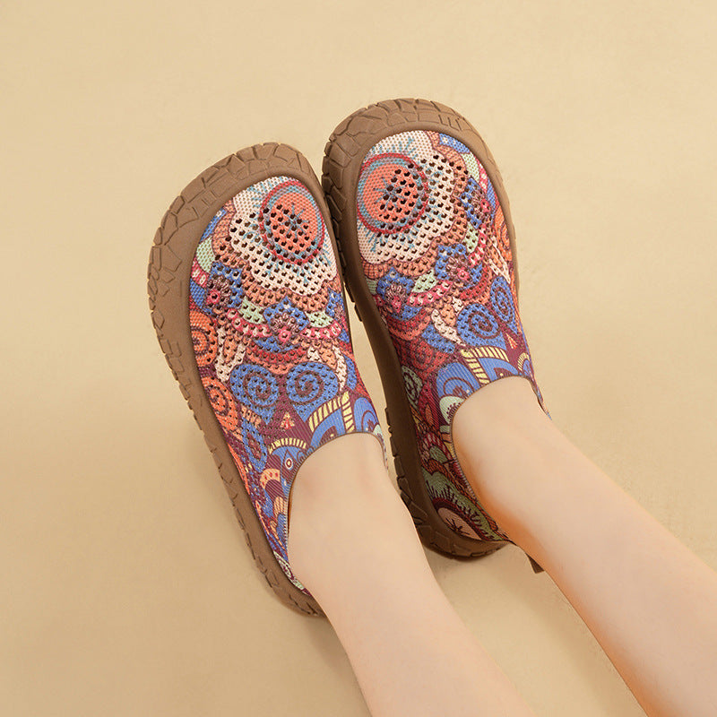 Zapatos de Plataforma con Estilo Étnico para Mujer, Zapatillas con Estampado de Moda, Suela Blanda y Transpirable