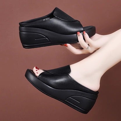 Sandalias de tacón alto de cuero genuino