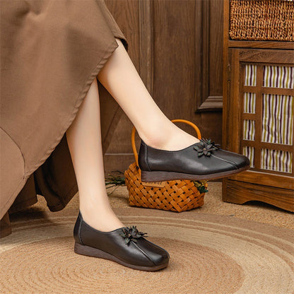 Zapatos de cuero suave y suela blanda para mujer, calzado de cuero estilo étnico vintage
